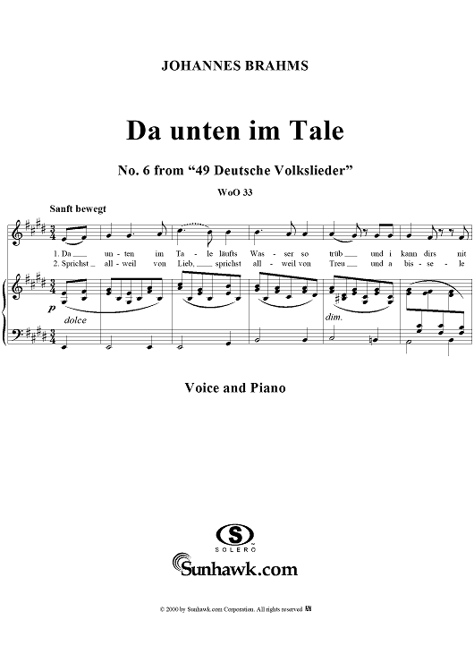 Da unten im Tale - No. 6 from "49 Deutsche Volkslieder"  WoO 33