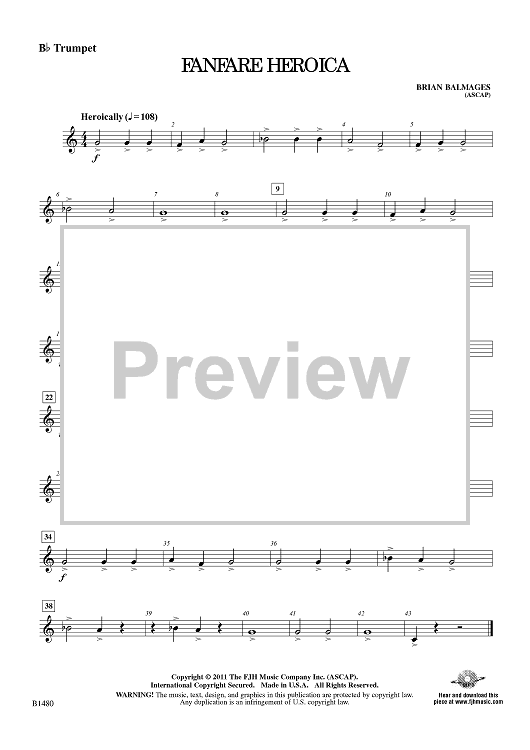 Fanfare Heroica Bb Trumpet" Sheet Music for Concert Band Sheet