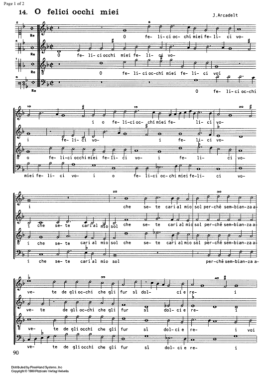 O felici occhi miei from 20 Madrigali - Score