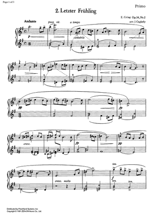 2 Elegische Melodien Op.34 No. 2 - Letzter Frühling (Vaaren - Last Spring) - Piano 1