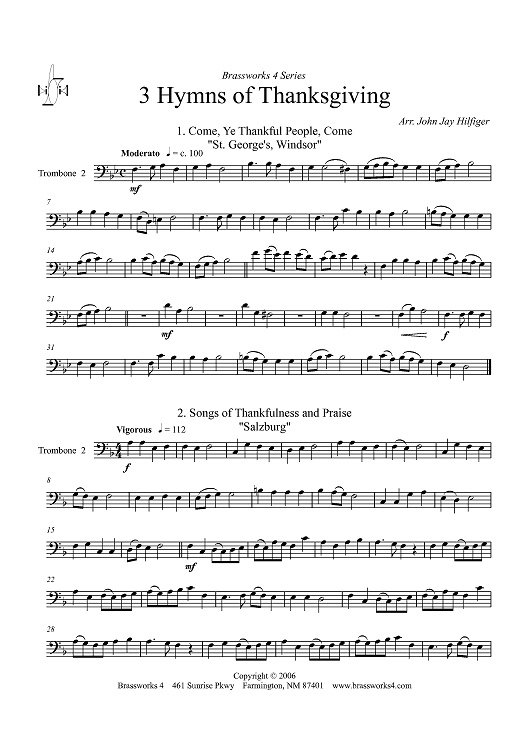 3 Hymns of Thanksgiving - Trombone 2