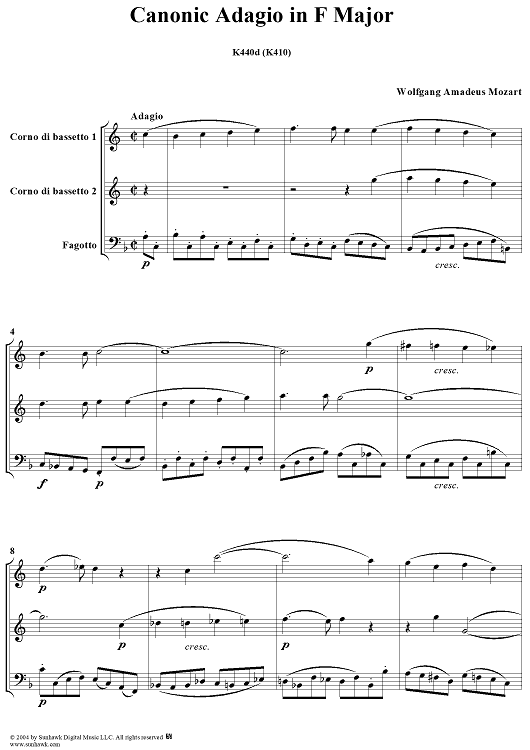 Canonic Adagio in F Major, K440d (K410) - Full Score