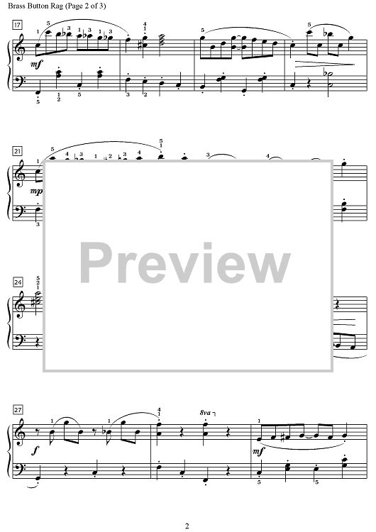 Brass Button Rag" Sheet Music for Piano Solo Sheet Music Now