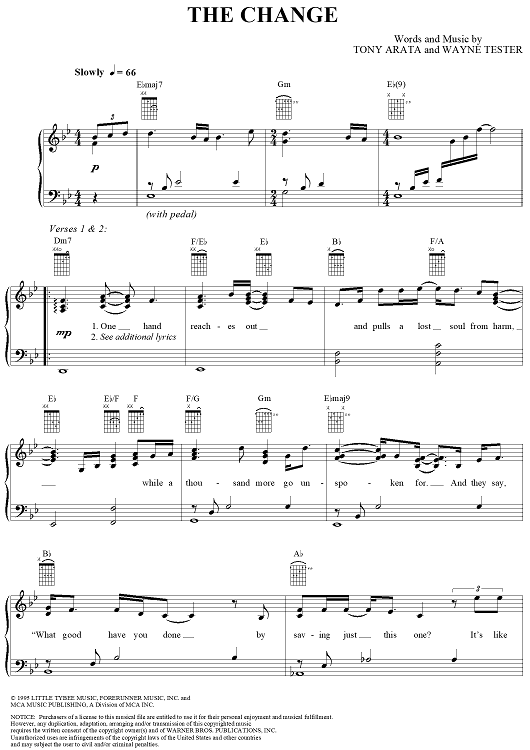 The Change" Sheet Music by Garth Brooks for Piano/Vocal/Chords Sheet