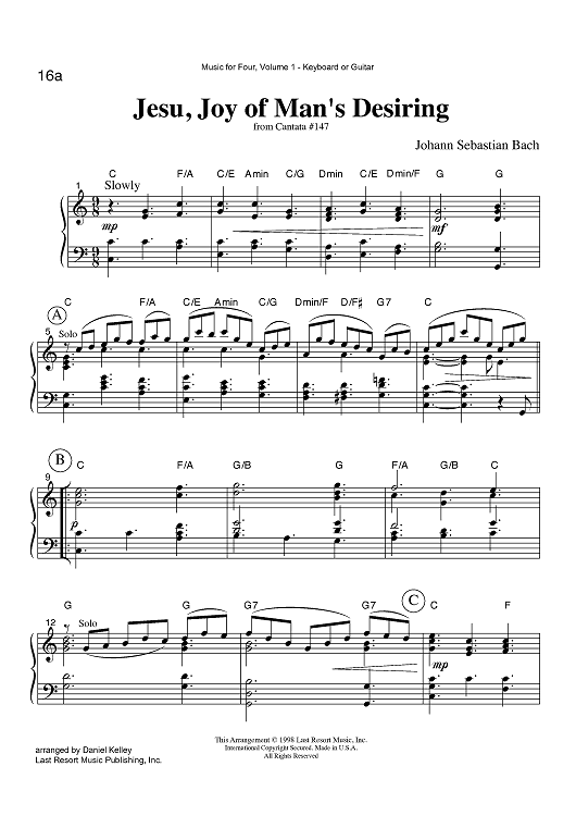 Jesu, Joy of Man's Desiring - from Cantata #147 - Keyboard or Guitar