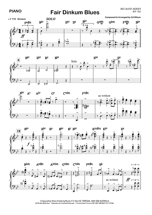 Fair Dinkum Blues - Piano