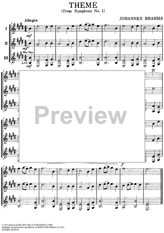 Theme (from Symphony No. 1) Eb Saxes / Eb Sheet Music for