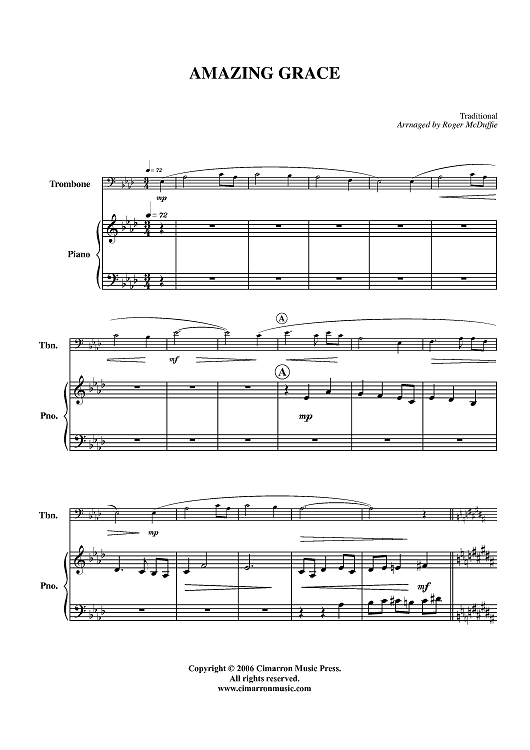 Amazing Grace - Piano Score