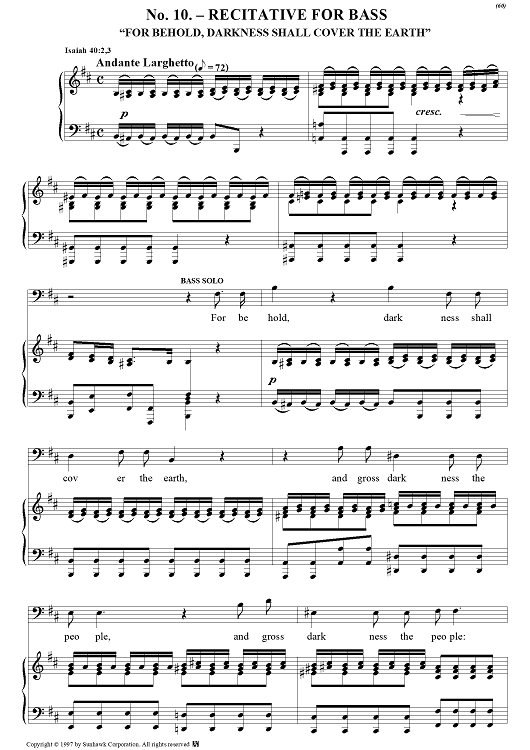 Messiah, no. 10: For behold, darkness shall cover the earth - Piano Score