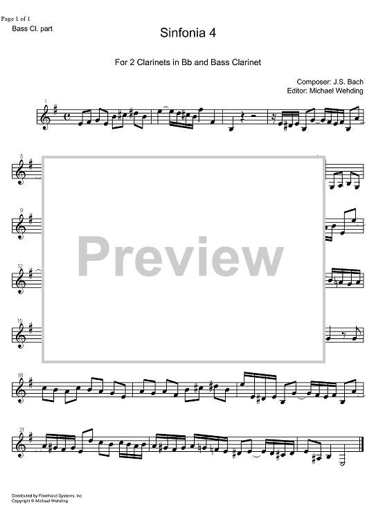 Three Part Sinfonia No. 4 BWV 790 d minor - Bass Clarinet