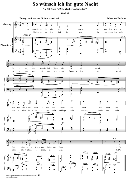 So wünsch ich ihr ein gute Nacht - No. 18 from "49 Deutsche Volkslieder"  WoO 33