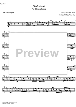 Three Part Sinfonia No. 4 BWV 790 d minor - E-flat Alto Saxophone