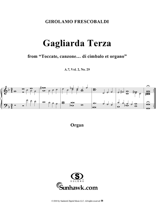 Gagliarda Terza, Nos. 29 from "Toccate, canzone ... di cimbalo et organo", Vol. II