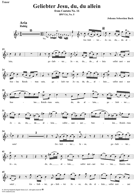 "Geliebter Jesu, du, du allein", Aria, No. 5 from Cantata No. 16: "Herr Gott, dich loben wir" - Tenor