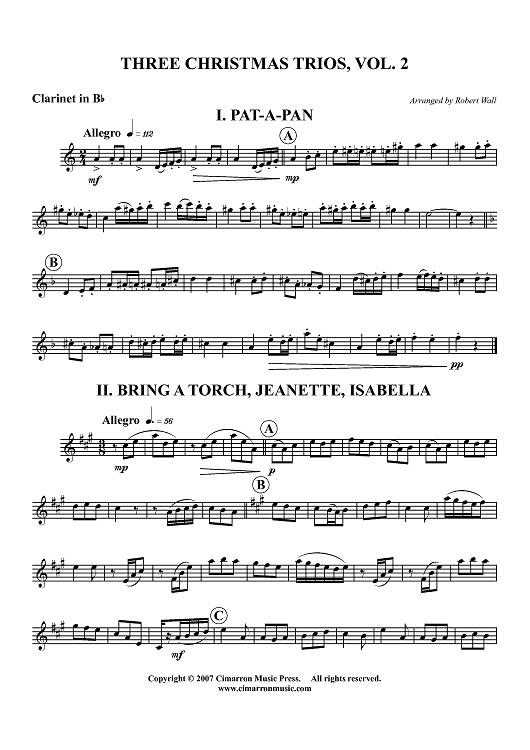 Three Christmas Trios, Vol 2 - Clarinet in B-flat