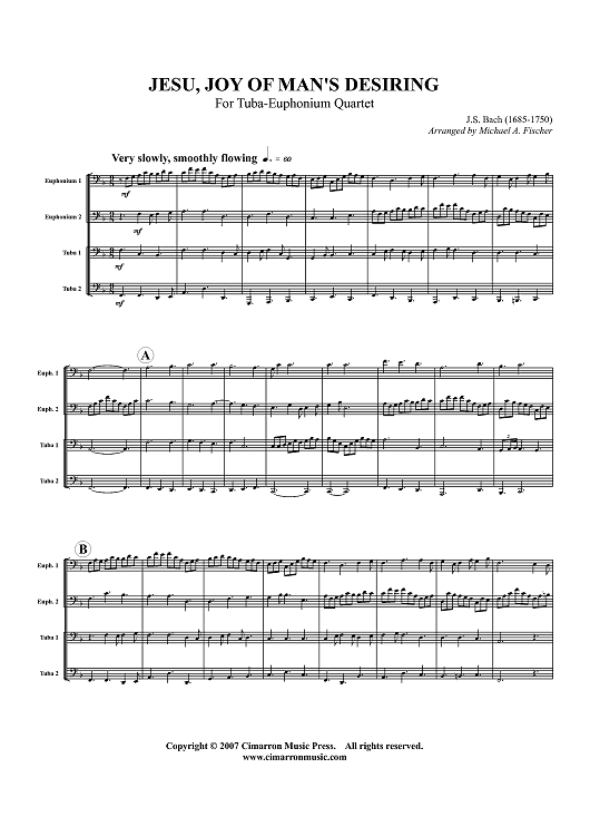 Jesu, Joy of Man's Desiring - For Tuba-Euphonium Quartet - Score