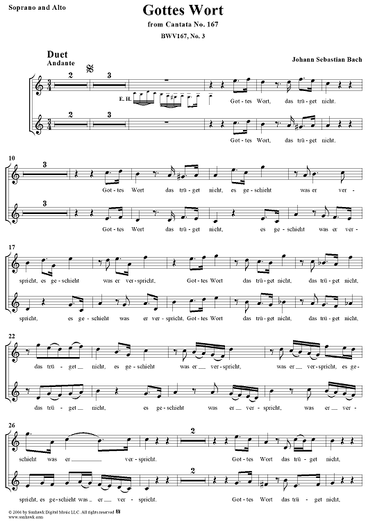 "Gottes Wort", Duet, No. 3 from Cantata No. 167: "Ihr Menschen, rühmet Gottes Liebe" - Soprano and Alto