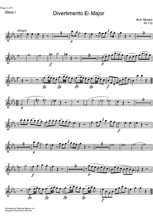 Divertimento No. 1 Eb Major KV113 - Oboe 1