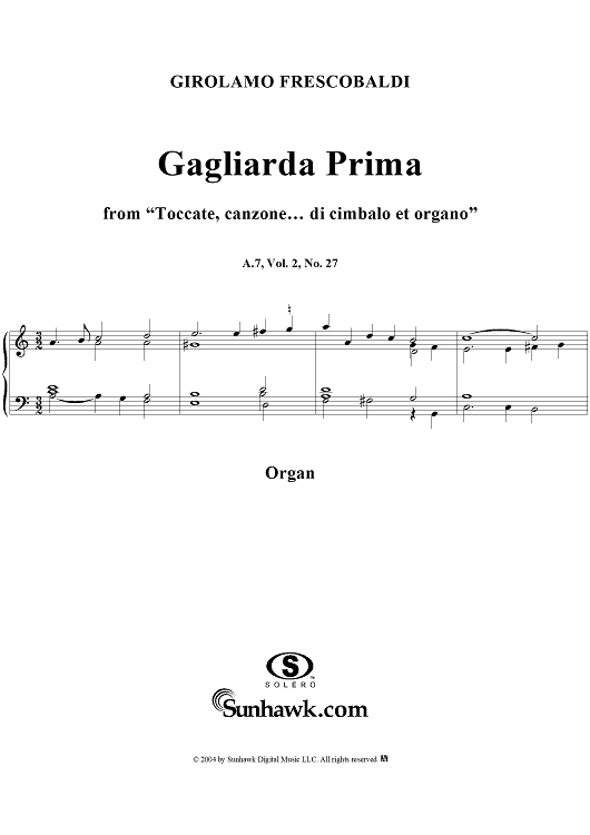 Gagliarda Prima, Nos. 27 from "Toccate, canzone ... di cimbalo et organo", Vol. II