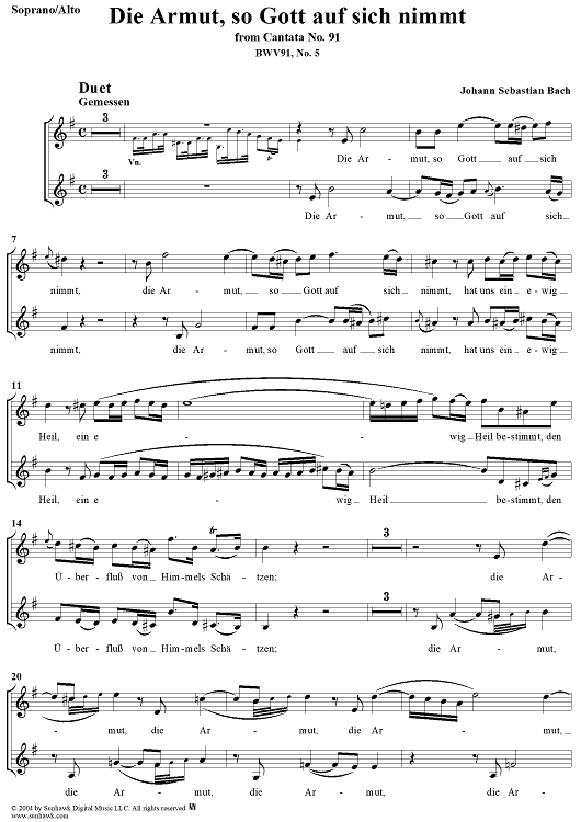 "Die Armut, so Gott auf sich nimmt", Duet, No. 5 from Cantata No. 91: "Gelobet seist du, Jesu Christ" - Soprano and Alto