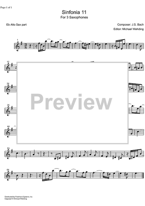 Three Part Sinfonia No.11 BWV 797 g minor - E-flat Alto Saxophone