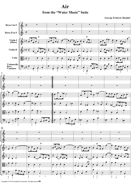Water Music Suite No. 1 in F Major, No. 6: Air - Score