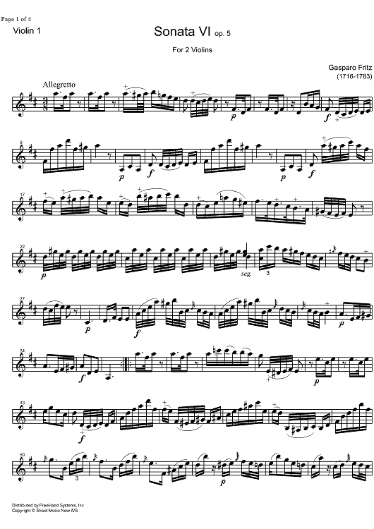Sonata Op. 5 No. 6 - Violin 1