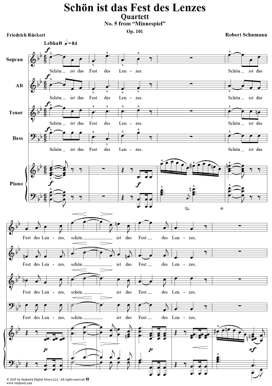 Minnespiel, Op. 101: No. 5, Quartett "Schön ist das Fest des Lenzes"