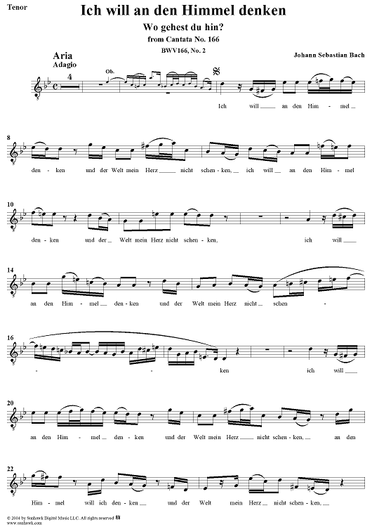 "Ich will an den Himmel denken", Aria, No. 2 from Cantata No. 166: "Wo gehest du hin?" - Tenor