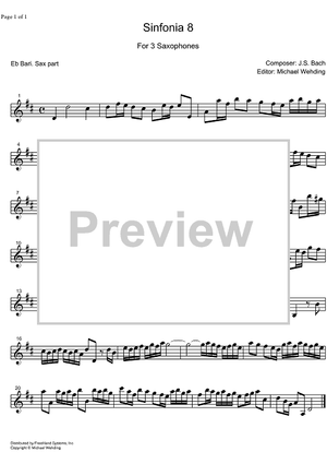 Three Part Sinfonia No. 8 BWV 794 F Major - E-flat Baritone Saxophone