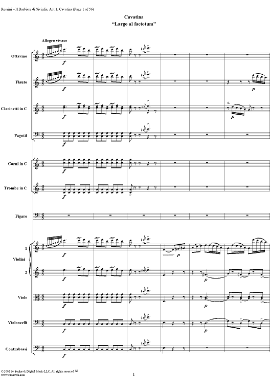 Cavatina: Largo al factotum, No. 4 from "Il Barbiere di Siviglia" - Full Score
