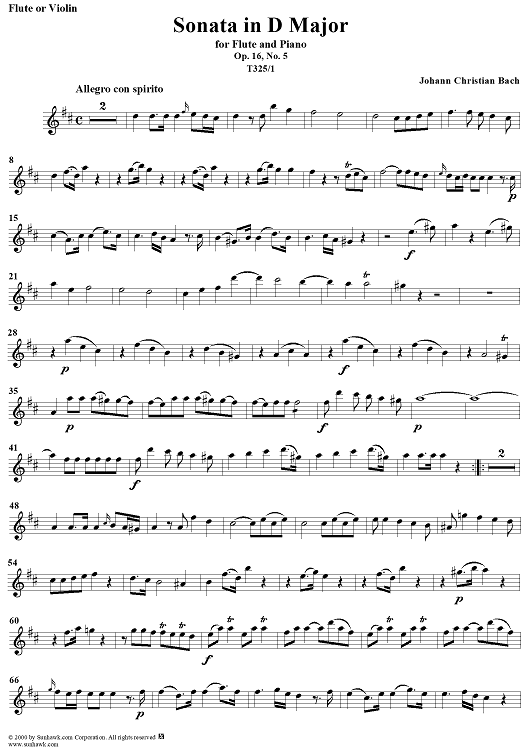 Sonata in D Major, Op. 16, No. 5 - Flute 1/Violin 1