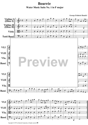 Water Music Suite No. 1 in F major, No. 8: Bourrée - Score
