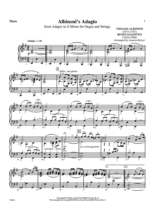 Albinoni's Adagio - Piano