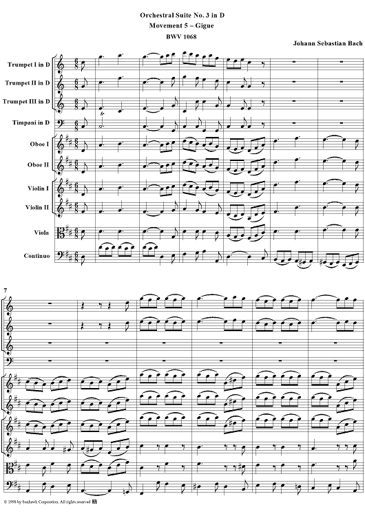 Orchestral Suite No. 3, No. 5: Gigue - Score
