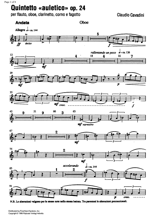 Quintetto aluletico Op.24 - Oboe