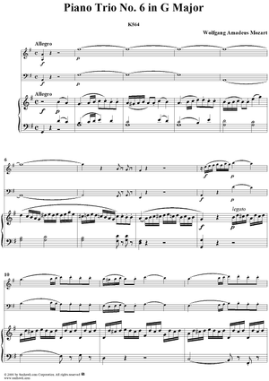 Piano Trio No. 6 in G Major K564 - Piano Score