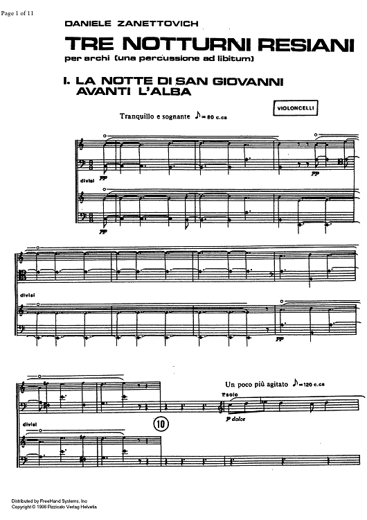 Tre notturni resiani [set of parts] - Cello
