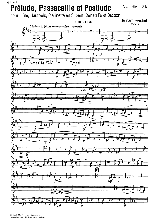 Prélude, Passacaille et Postlude - Clarinet