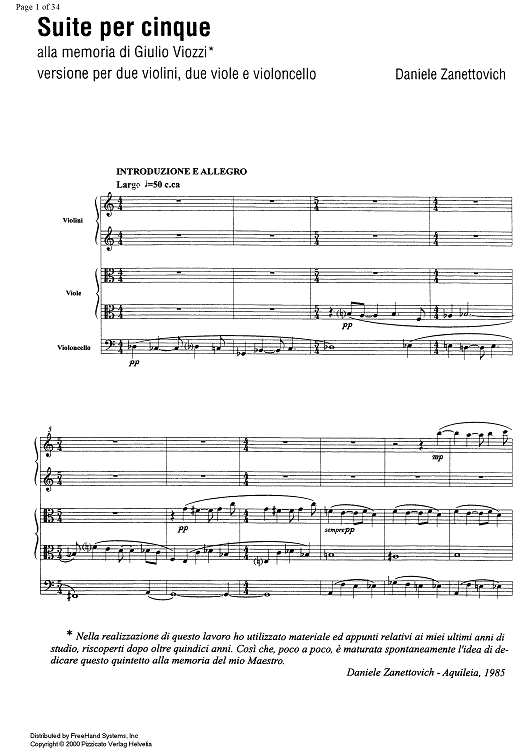 Suite per cinque - Score