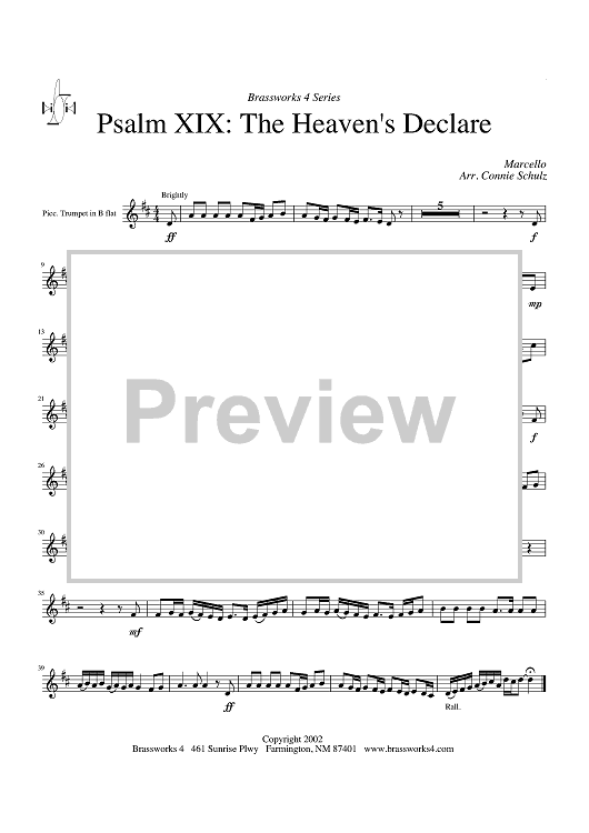 Pslam XIX: The Heaven's Declare - Piccolo Trumpet in B-flat