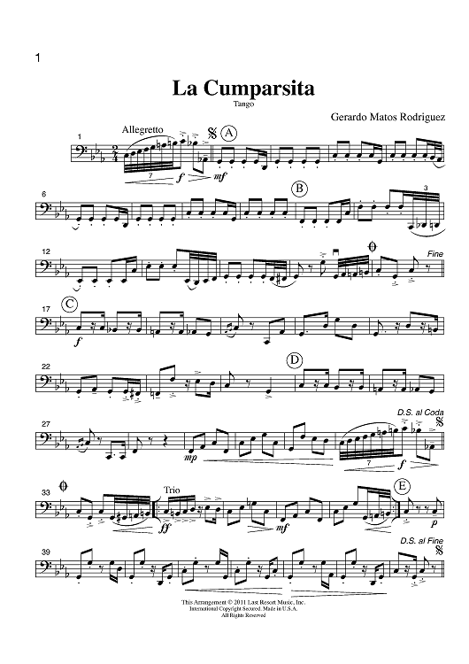 Music for Four, Collection No. 3 - Tangos and More! - Part 4 Cello or Bassoon