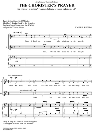 The Chorister's Prayer - Vocal Score