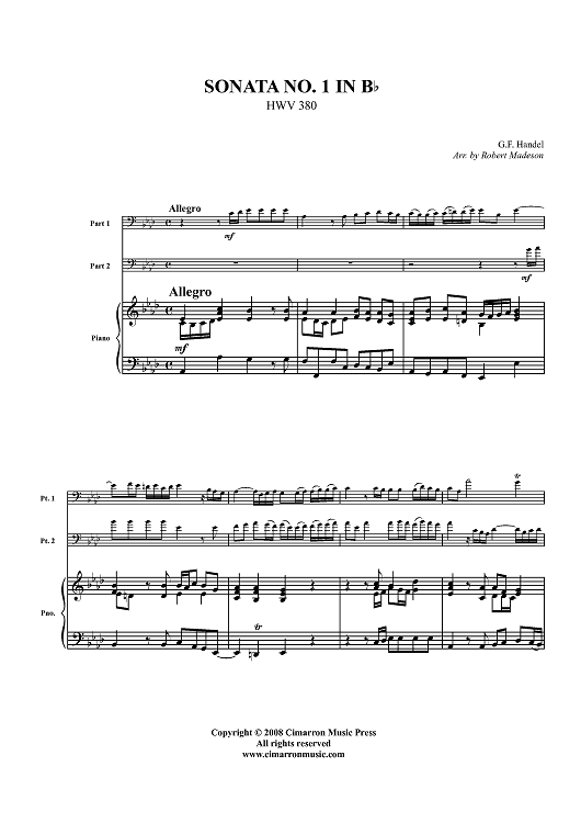 Sonata No. 1 in Bb (HWV 380) - Piano Score