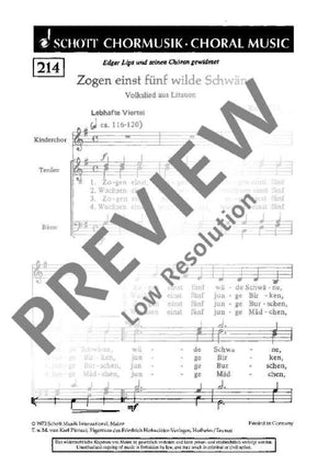 Zogen einst fünf wilde Schwäne - Choral Score