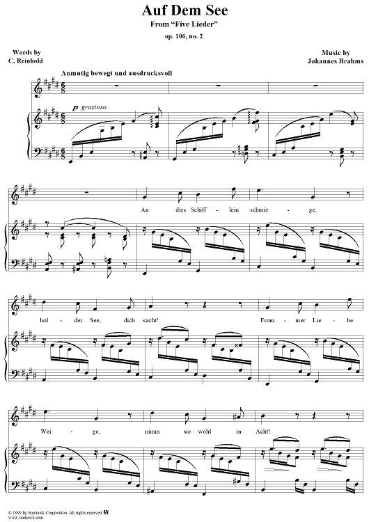 Five Lieder, Op. 106, No. 2, Auf dem See