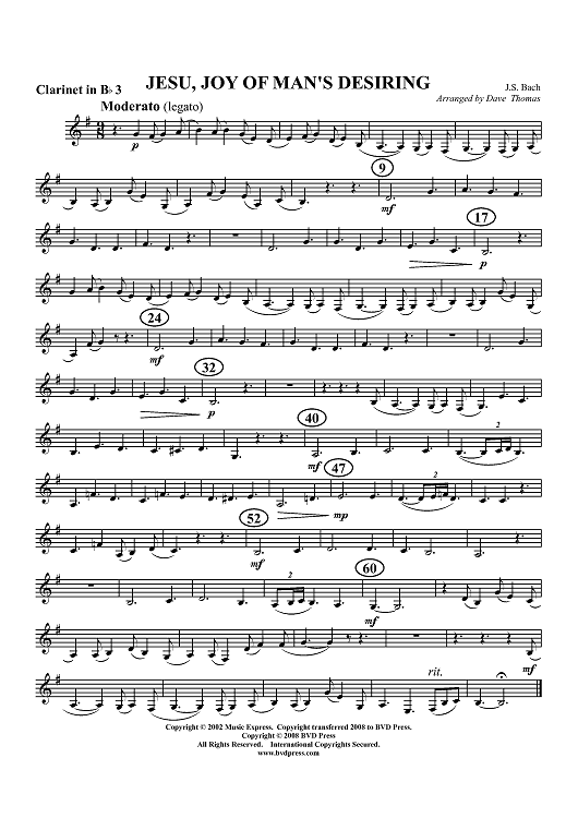 Jesu, Joy of Man's Desiring - Clarinet 3 in B-flat (op. Alto Cl.)