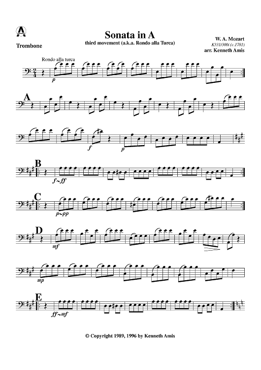 Rondo alla turca (Sonata in A, mvmt. 3) - Trombone