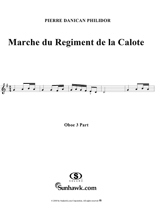 Marche du Regiment de la Calote - Oboe 3