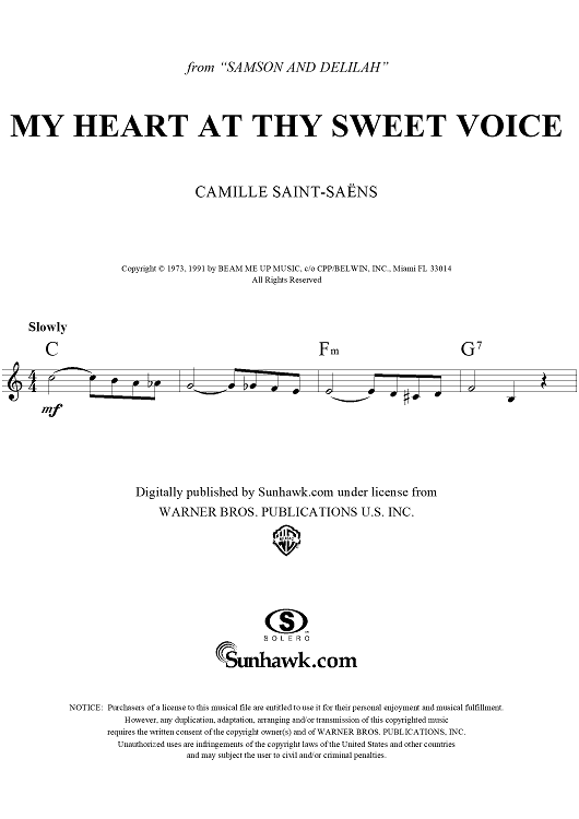 My Heart at Thy Sweet Voice, from "Samson and Delilah"